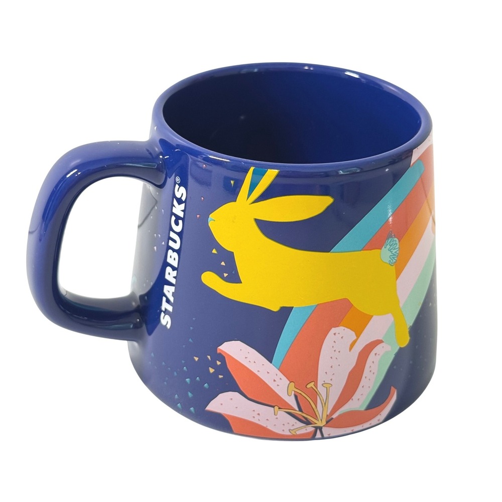 Starbucks 2020 Lunar New Year Rabbit Rainbow Blue Ceramic Mug 14oz Cone Shaped